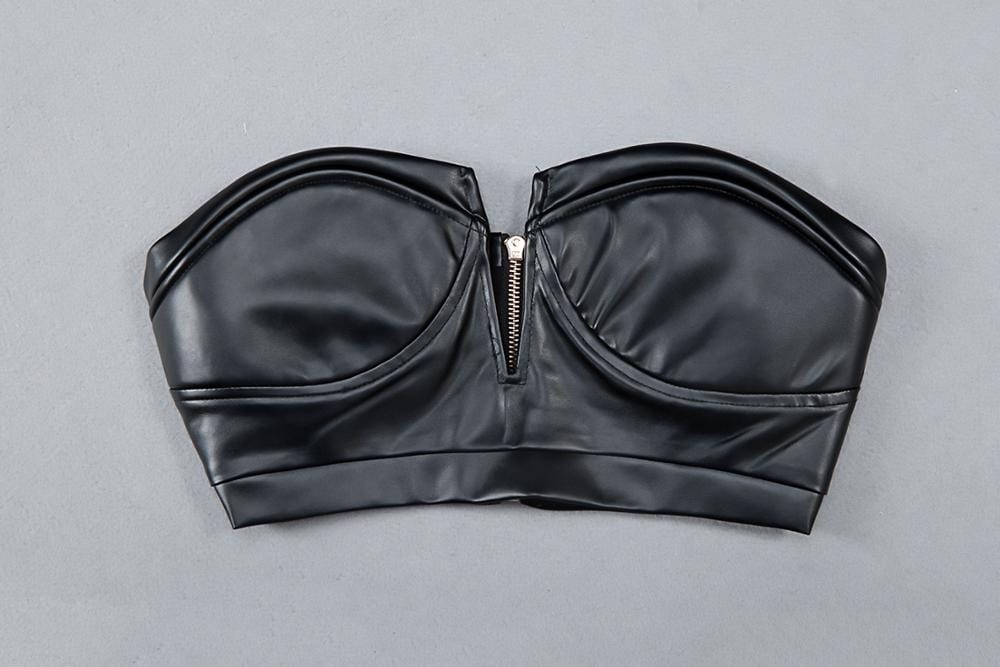 Sexy Bodycon Two Piece Top Leather Bottom Bandage Prom Bandage Dress