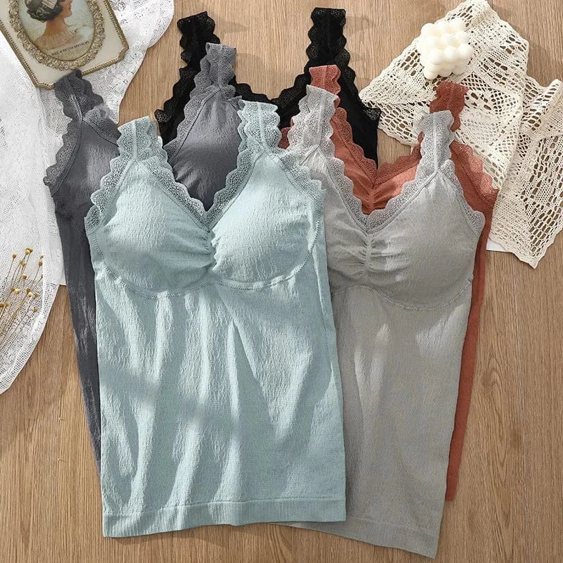 Sexy Built in Bra Tank Top Seamless Underwear Beauty Back Solid Sleeveless Long Vest Padded Crop Tops Bandeau Women Camisoles