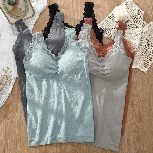 Sexy Built in Bra Tank Top Seamless Underwear Beauty Back Solid Sleeveless Long Vest Padded Crop Tops Bandeau Women Camisoles