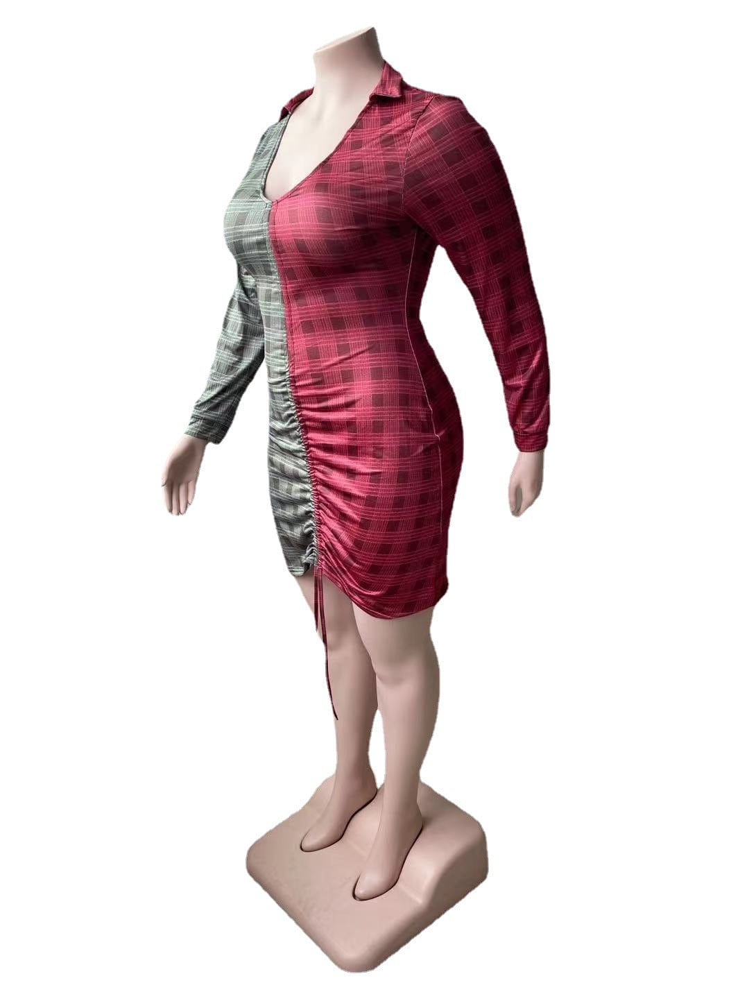 Sexy Collar V Chest Panel Contrast Pleated Rope Dress
