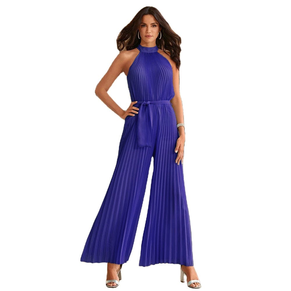 Sexy Elegant Feather Stitching Jumpsuit Women Summer  New Sexy Sleeveless Solid Color Pants Off Shoulder Blue Party Jumpsuits