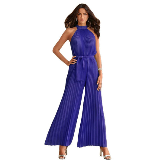 Sexy Elegant Feather Stitching Jumpsuit Women Summer  New Sexy Sleeveless Solid Color Pants Off Shoulder Blue Party Jumpsuits