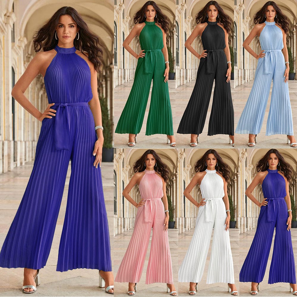 Sexy Elegant Feather Stitching Jumpsuit Women Summer  New Sexy Sleeveless Solid Color Pants Off Shoulder Blue Party Jumpsuits