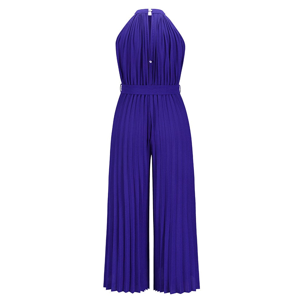 Sexy Elegant Feather Stitching Jumpsuit Women Summer  New Sexy Sleeveless Solid Color Pants Off Shoulder Blue Party Jumpsuits