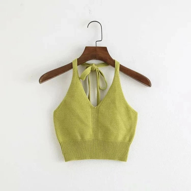Sexy Hot Girl Halter Neck Knitted Strapless V-neck Tube Women Tank Top