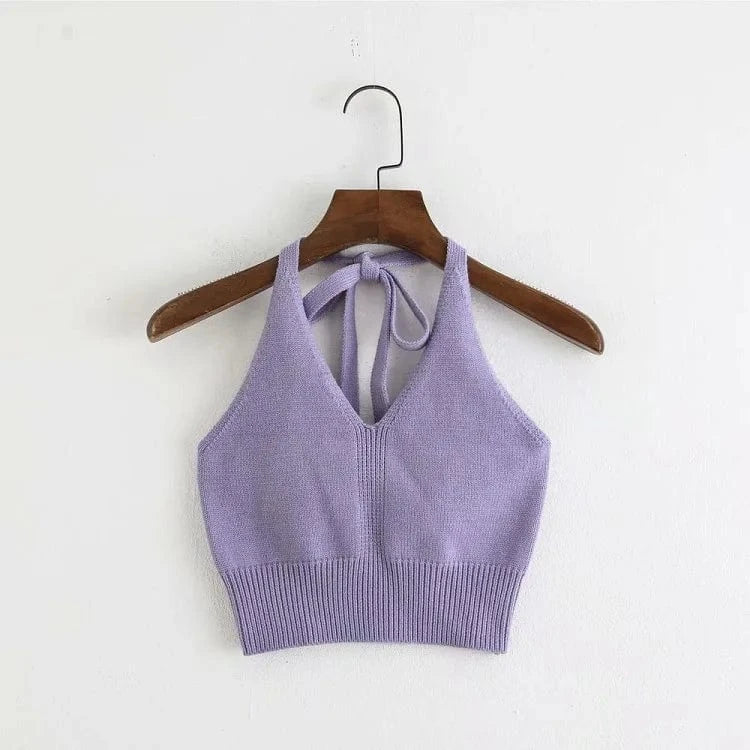 Sexy Hot Girl Halter Neck Knitted Strapless V-neck Tube Women Tank Top