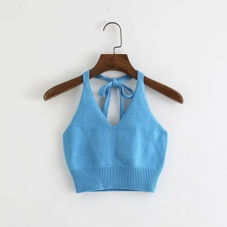 Sexy Hot Girl Halter Neck Knitted Strapless V-neck Tube Women Tank Top