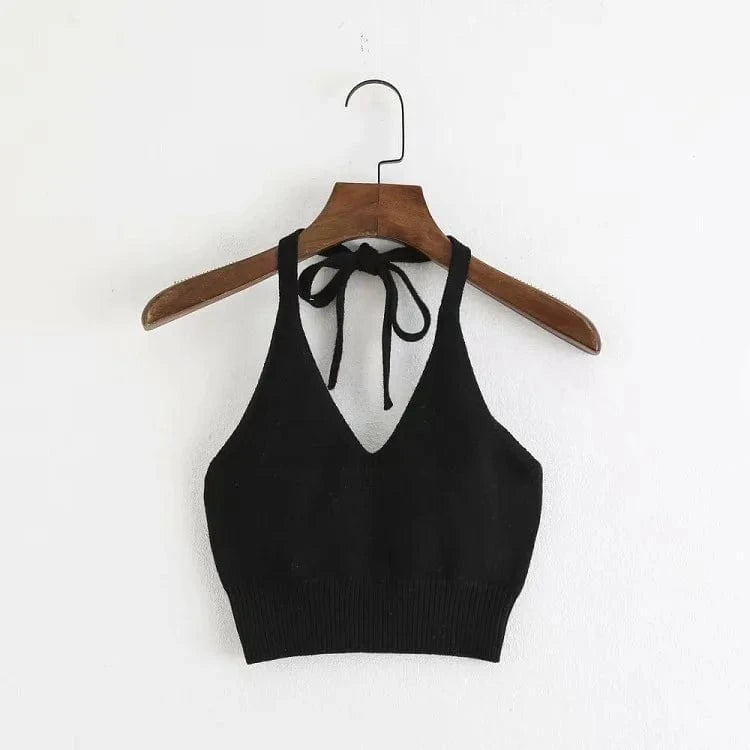 Sexy Hot Girl Halter Neck Knitted Strapless V-neck Tube Women Tank Top