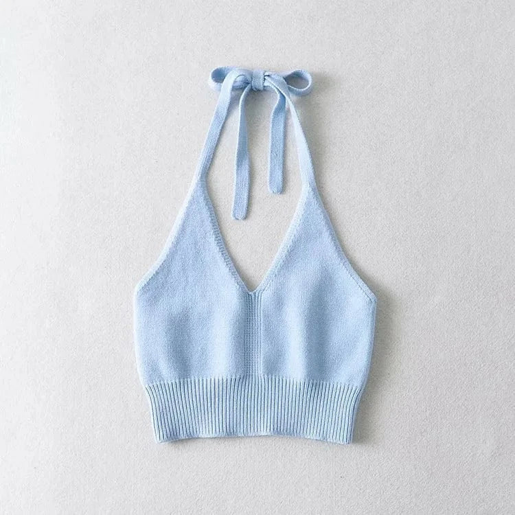 Sexy Hot Girl Halter Neck Knitted Strapless V-neck Tube Women Tank Top