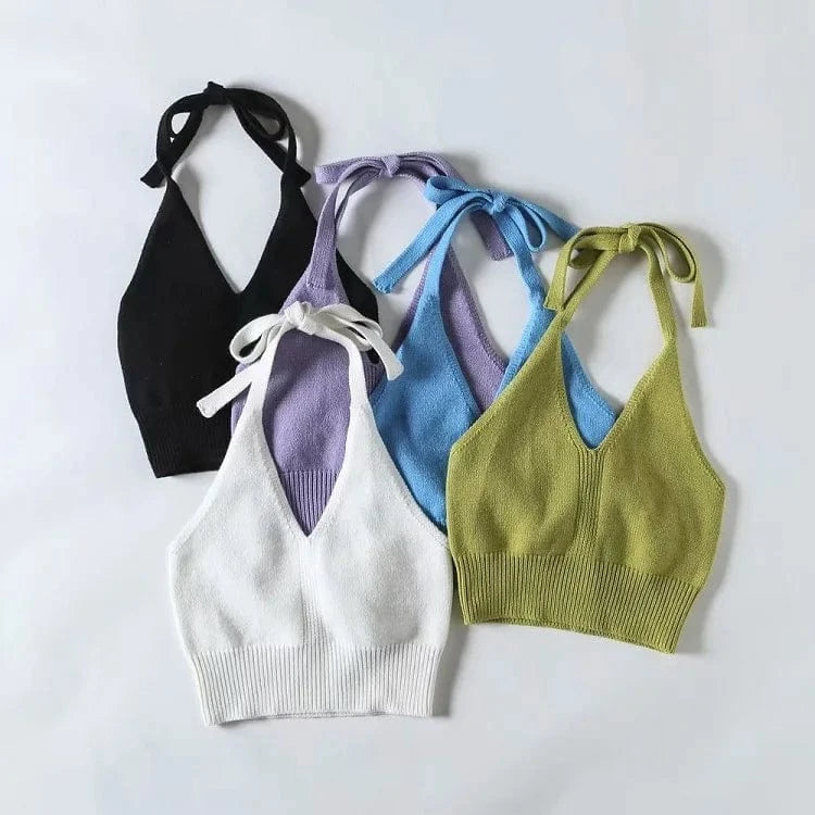 Sexy Hot Girl Halter Neck Knitted Strapless V-neck Tube Women Tank Top