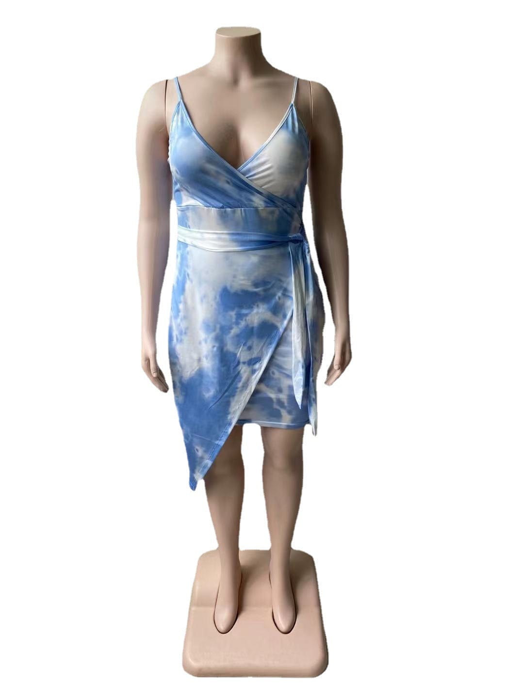 Sexy Ink Print V-Neck Sling Irregular Dress