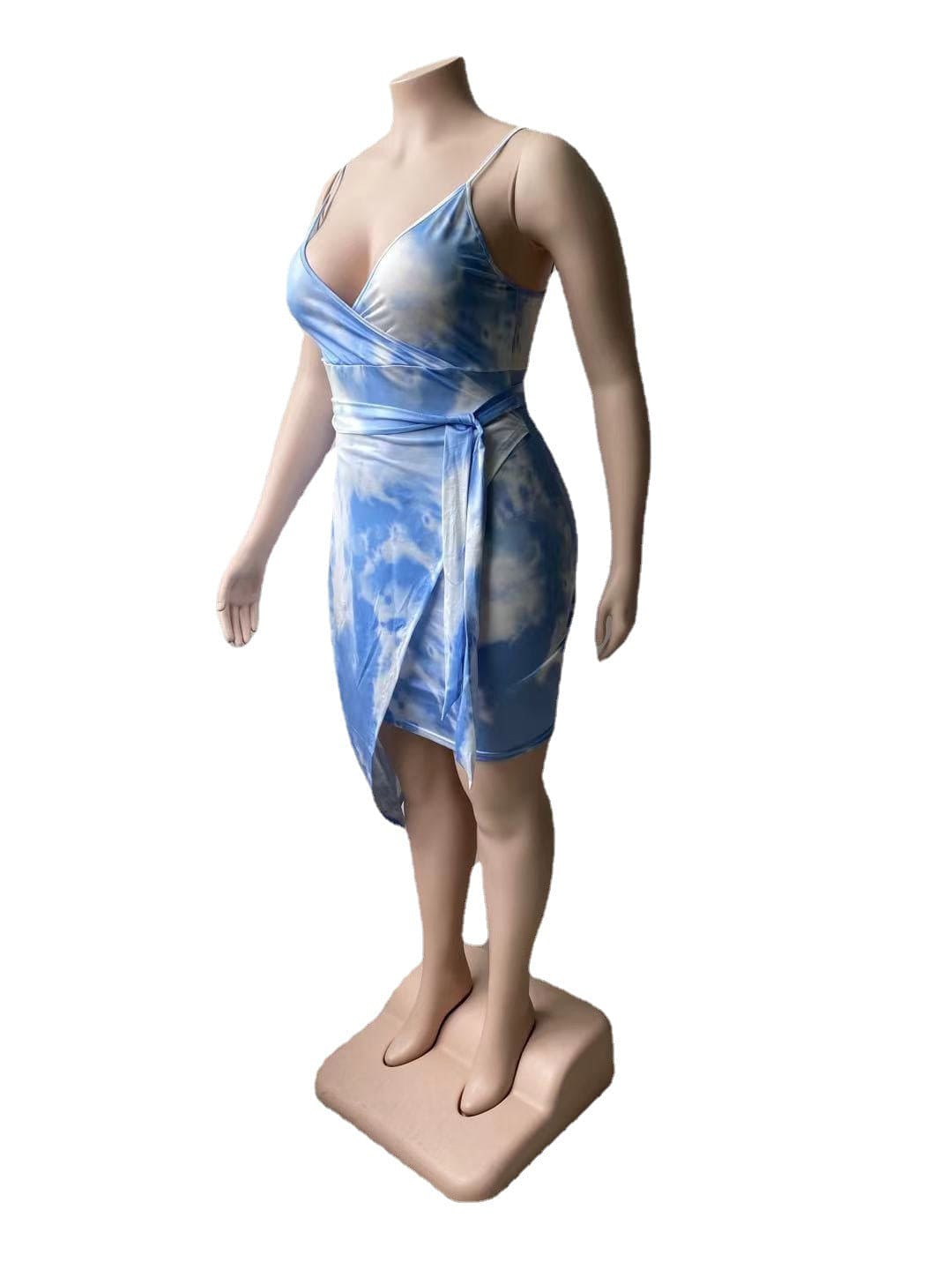 Sexy Ink Print V-Neck Sling Irregular Dress