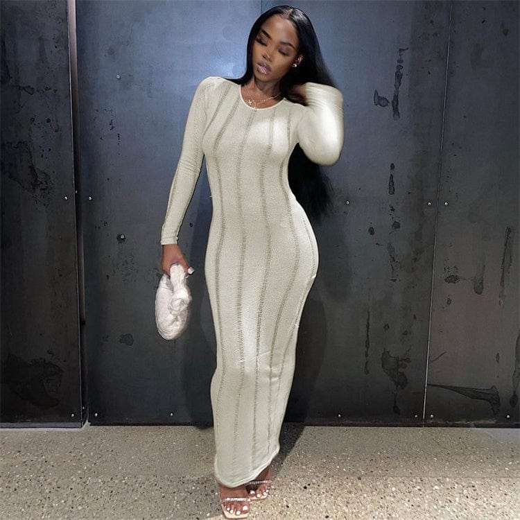 Sexy Knit Hollow Out Bodycon Maxi Dresses Club Outfit For Women 2023 Long Sleeve Backless Party Long Dress