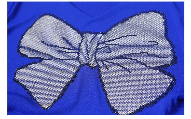 Sexy Mesh T-shirt Women Summer V-neck Handmade Diamonds Beading Bow Slim Stretchy Women Tops Tees Black Blue Short Sleeve T25602