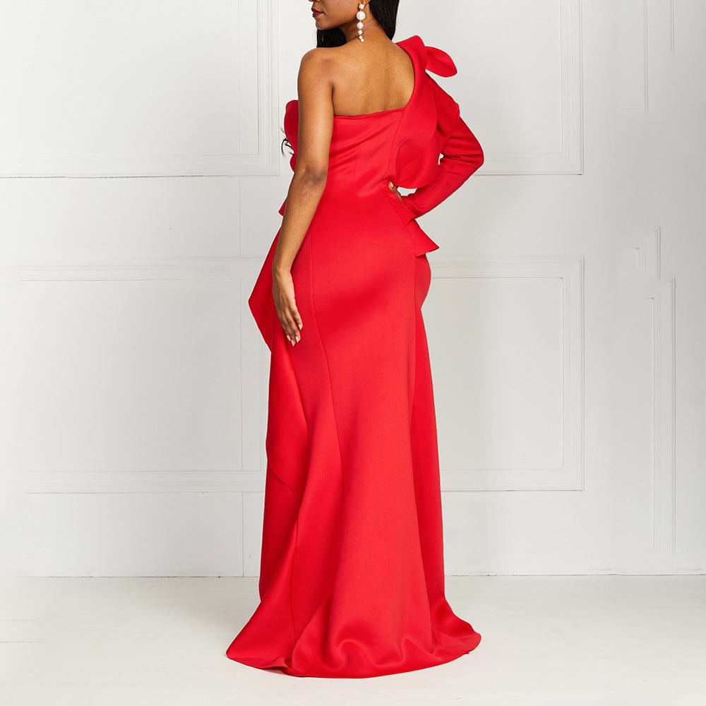 Sexy One Shoulder Backless Asymmetrical Red Maxi Women Evening Dresses