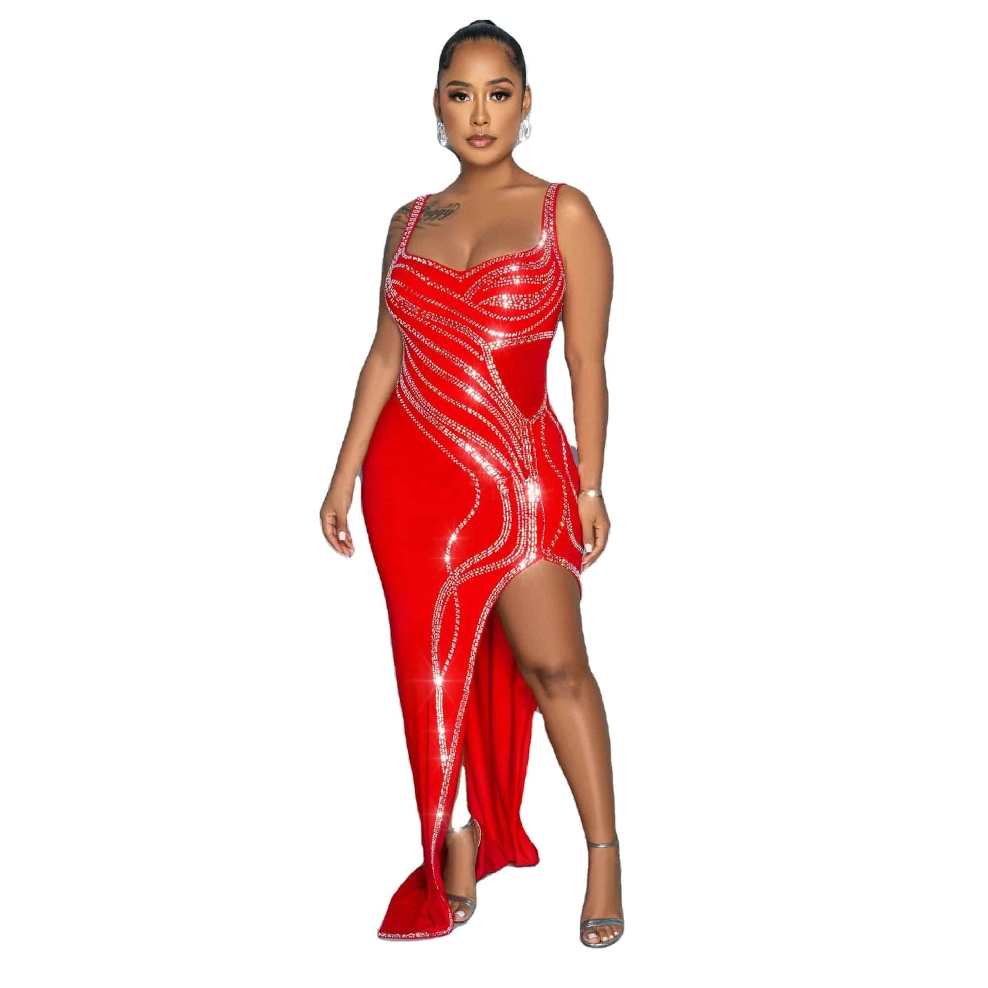 Sexy pearls rhinestone evening party dress women lady elegant ball gown