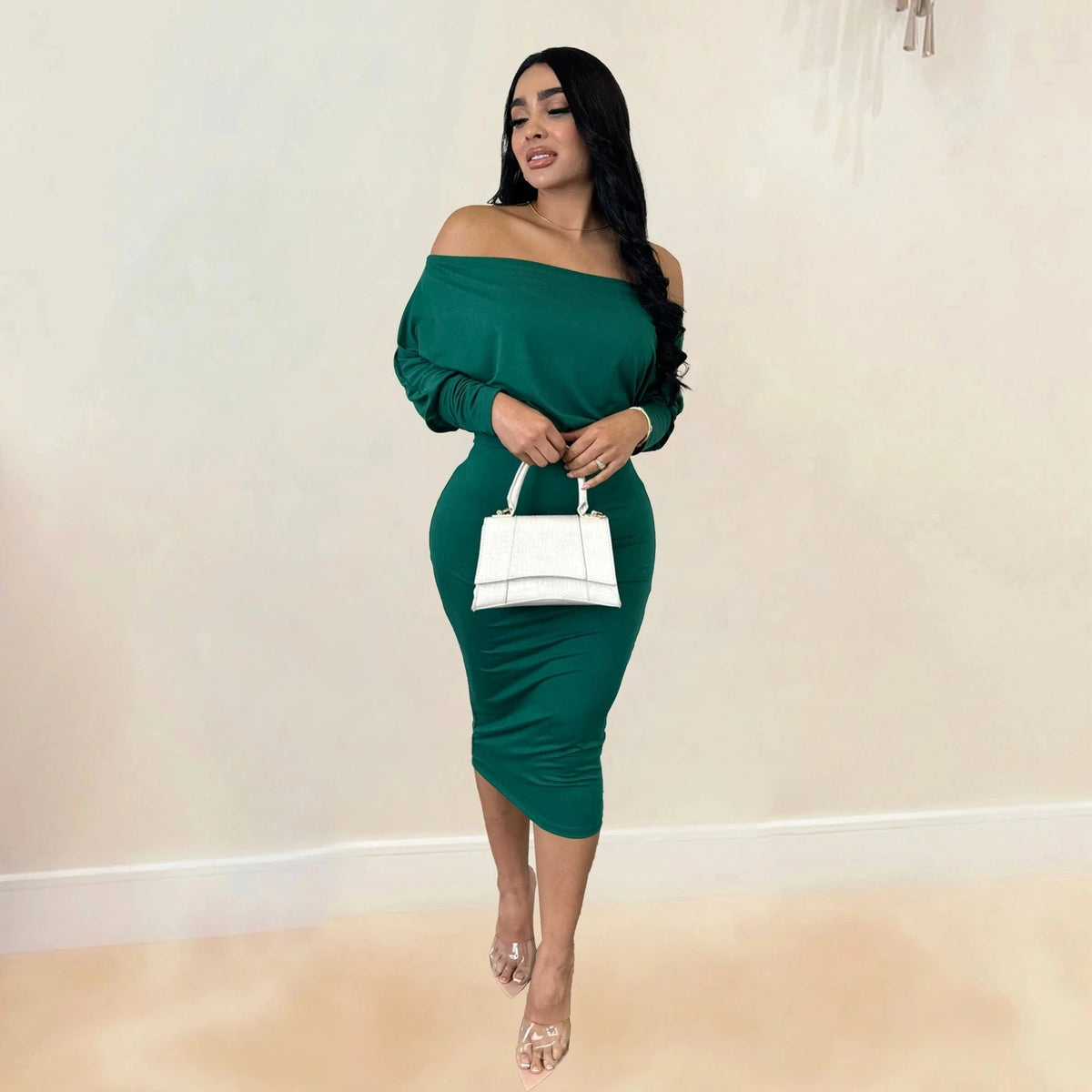 sexy Sexy classy party stretchy mid length lady pencil dresses women with off shoulder
