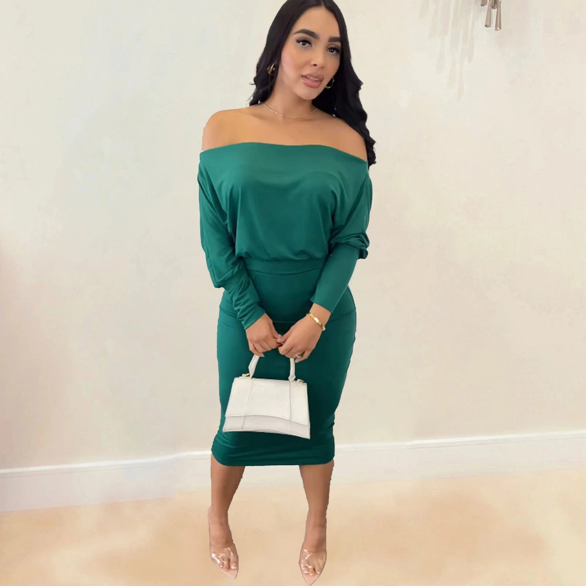 sexy Sexy classy party stretchy mid length lady pencil dresses women with off shoulder