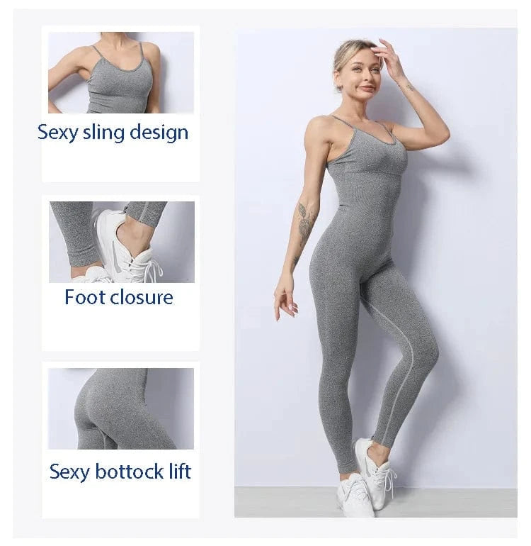 Sexy Sling Design Outfit Fitness Yoga Active wear one piece yoga jumpsuit seamless bodycon for women