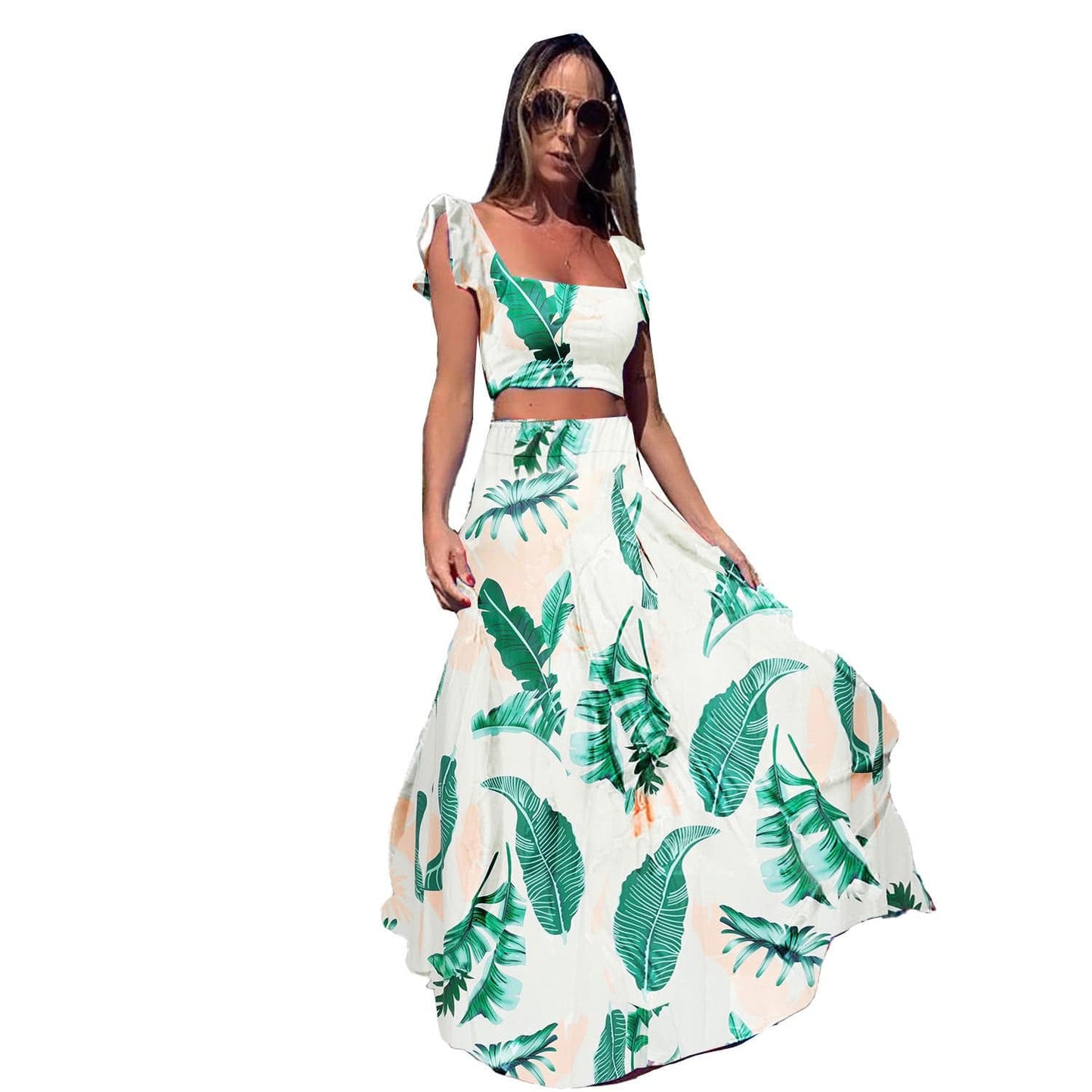 Sexy Spaghetti Straps Elegant Square Collar Corset Top Two Pieces Set Casual Dresses Printed Summer Vacation Beach Style Vestido