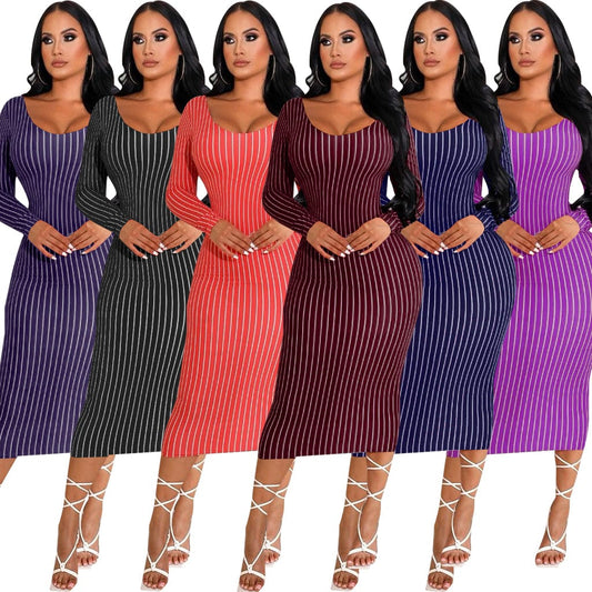 Sexy Stayfree Maxi Dress Fashion Striped Print Women's Midi Dresses