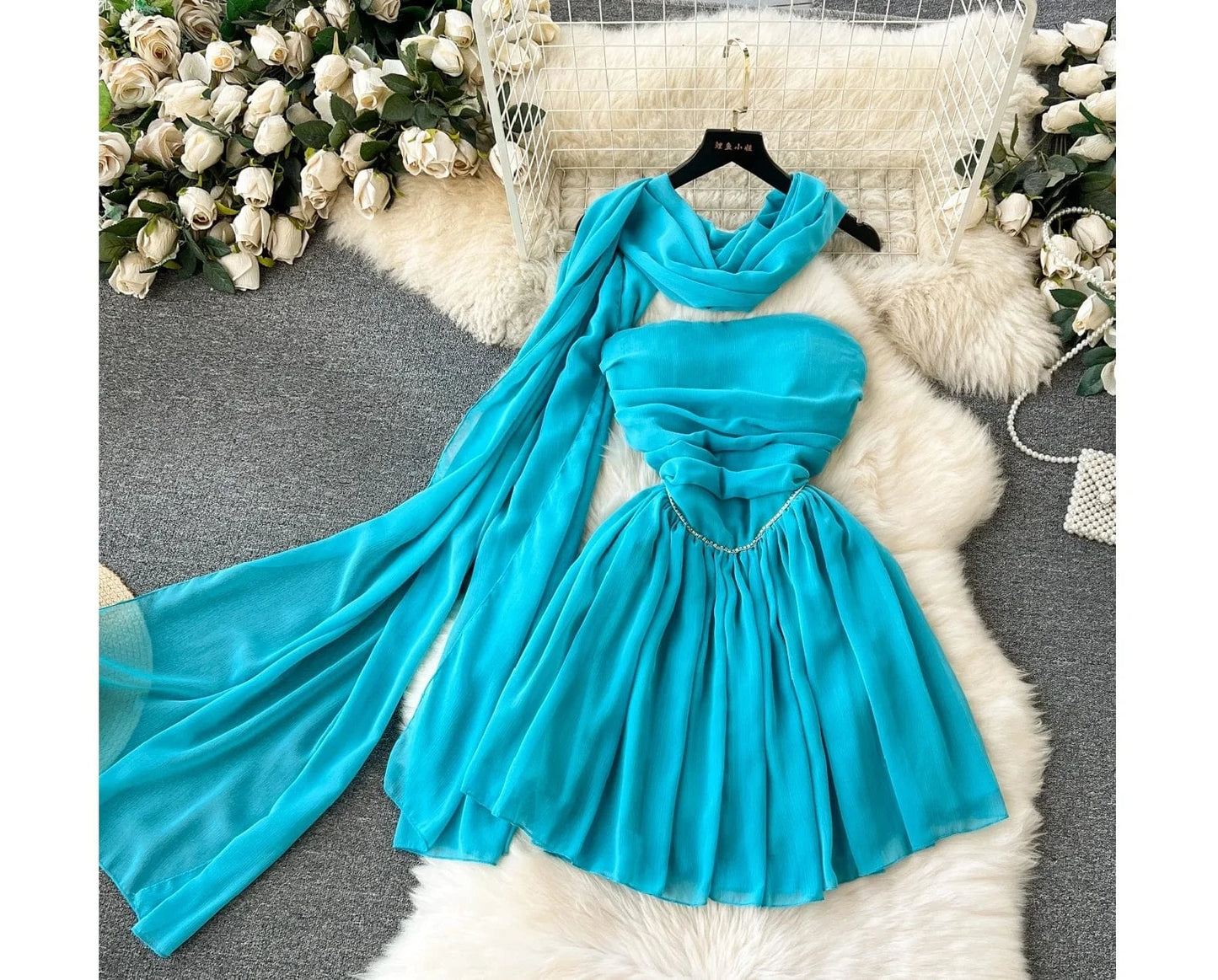 Sexy Strapless Pleated Midi Dress For Women Sleeveless Empire Lace Vestidos Ladies Elegant Dresses Clothes Women