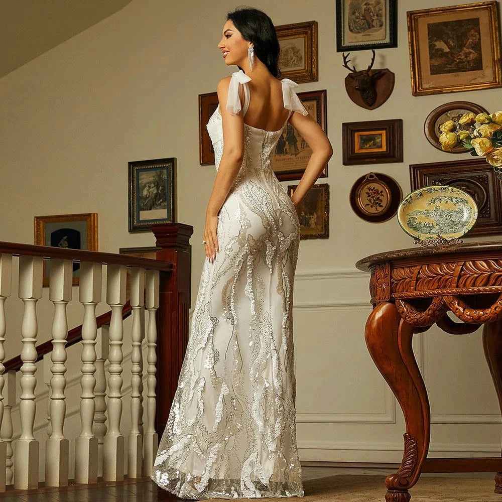 Sexy Summer Sequins Long Fashion Dress Women's Elegant Evening Party Runway Dress