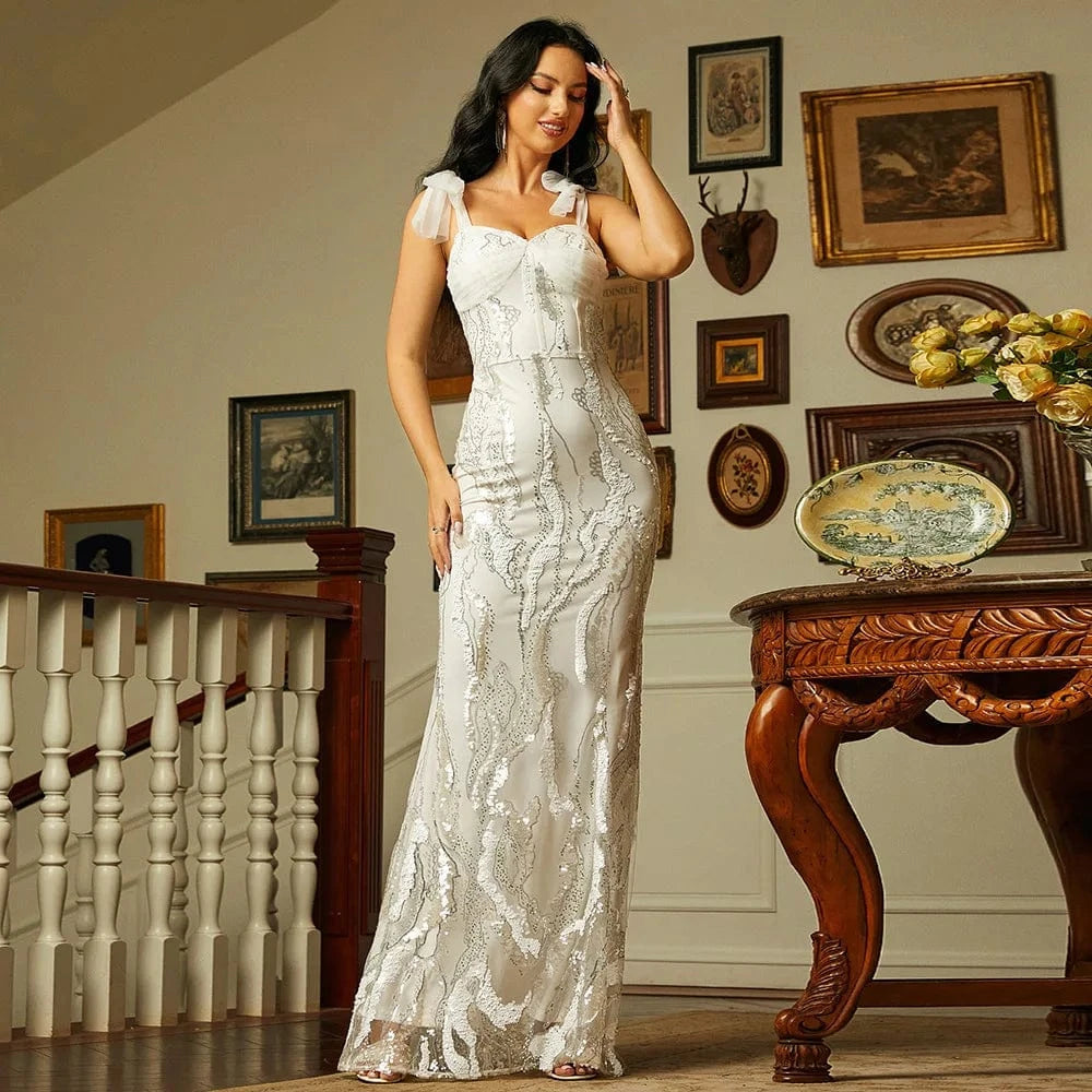 Sexy Summer Sequins Long Fashion Dress Women's Elegant Evening Party Runway Dress