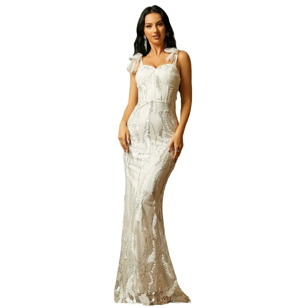 Sexy Summer Sequins Long Fashion Dress Women's Elegant Evening Party Runway Dress