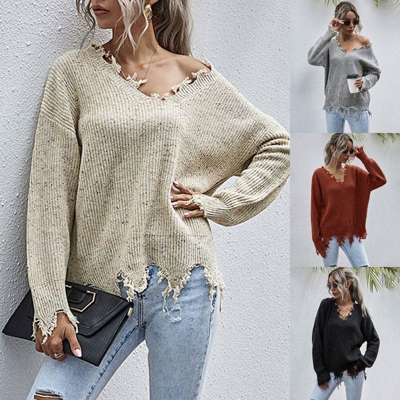 Sexy Sweater Women's 2022 Autumn And Winter New V-Neck Pullover Fringed Colorful Dot