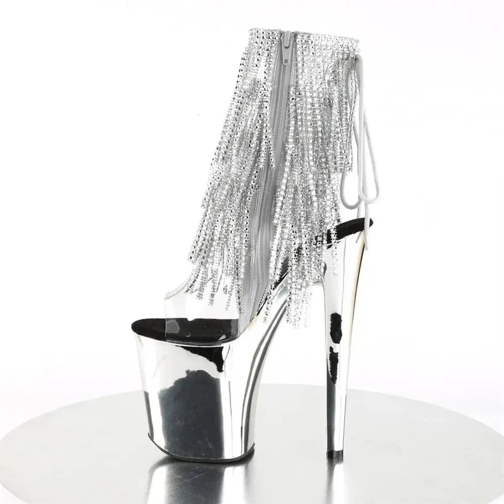 Sexy tassel round head low leg ankle boots 20cm super high heel waterproof platform pole dance shoes