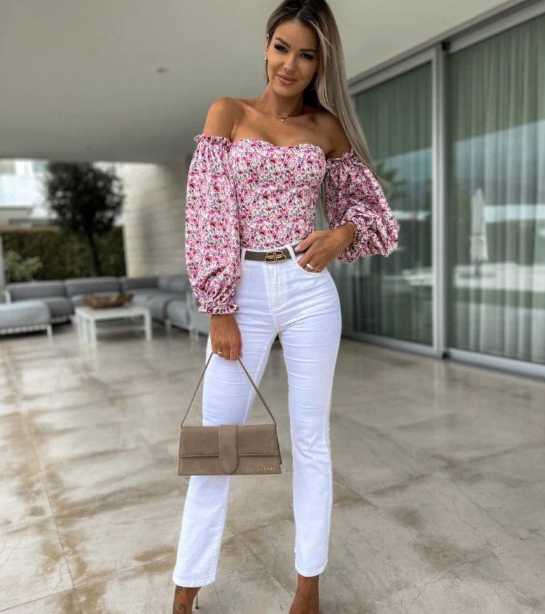 Sexy Top Summer Off Shoulder Floral Blouse Women Boho Casual Backless Women's Blouses Holiday Elegant Tops Clothing C14587