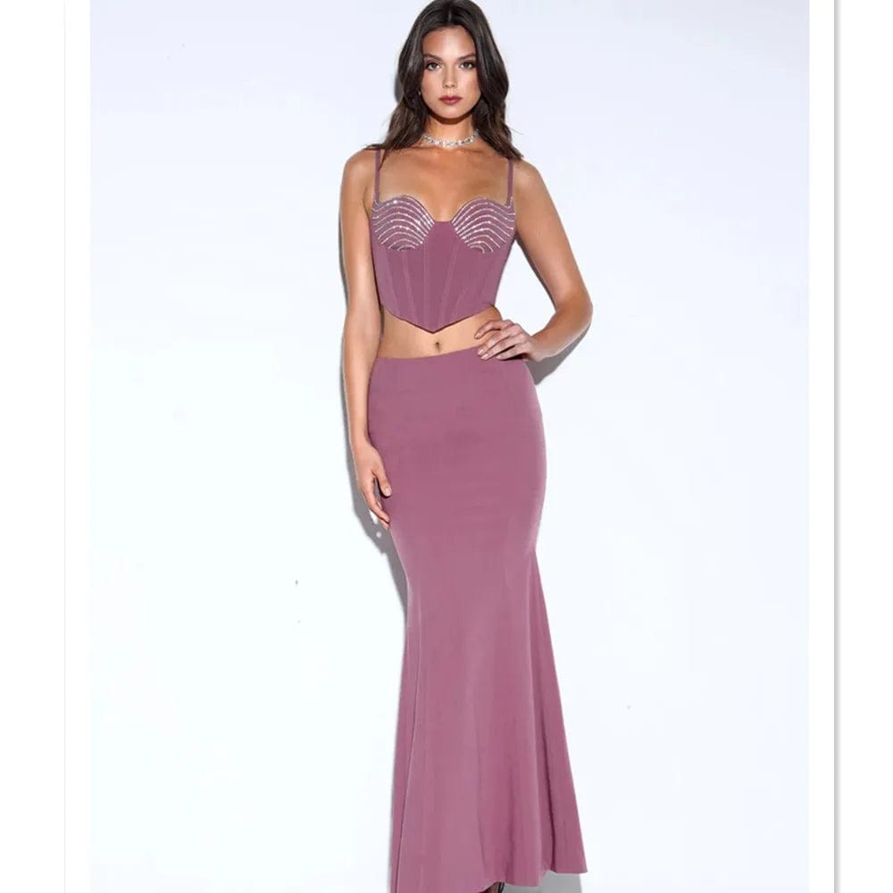 Sexy Tops&Skirts 2 Two Pieces Set Night Out Celebrity Evening Party Set Women Party Dress
