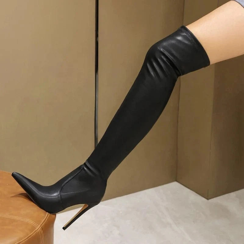 Sexy Wide Fit Size 46 Skintight Side Half-zip Pointed Toe Shoes Women's Thigh High Boots Over The Knee Long Booties Customized