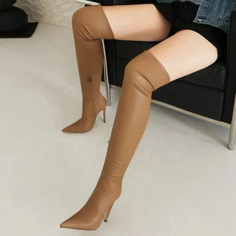 Sexy Wide Fit Size 46 Skintight Side Half-zip Pointed Toe Shoes Women's Thigh High Boots Over The Knee Long Booties Customized