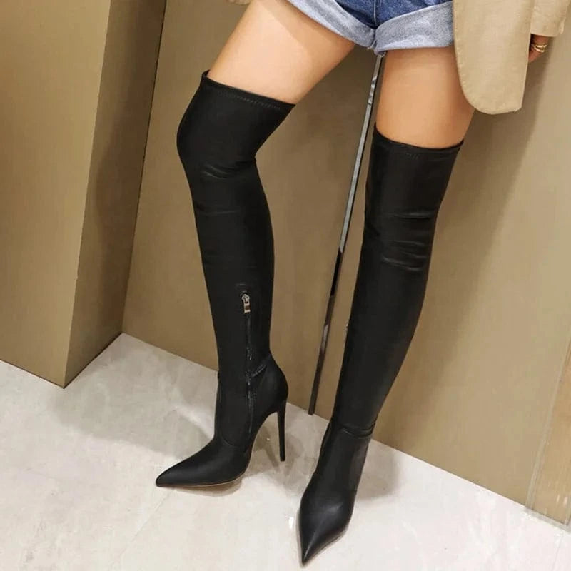 Sexy Wide Fit Size 46 Skintight Side Half-zip Pointed Toe Shoes Women's Thigh High Boots Over The Knee Long Booties Customized