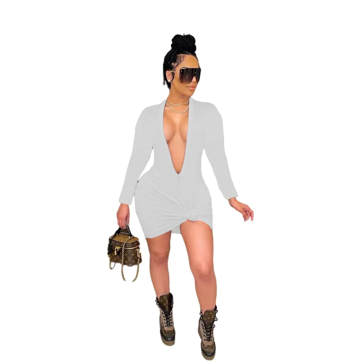 Sexy Woman Fall Dress New Arrivals Casual Dresses Cut Out Club Wear Cheap Casual Women Tight Deep V Neck Mini Dress