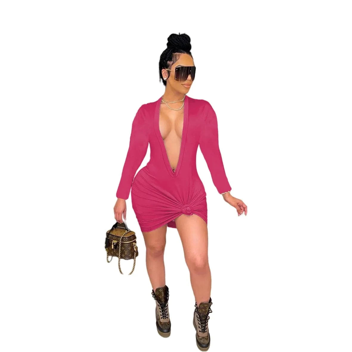 Sexy Woman Fall Dress New Arrivals Casual Dresses Cut Out Club Wear Cheap Casual Women Tight Deep V Neck Mini Dress