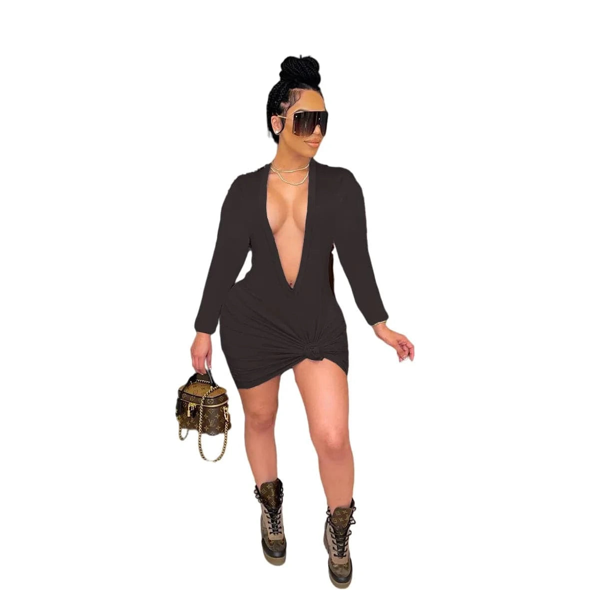 Sexy Woman Fall Dress New Arrivals Casual Dresses Cut Out Club Wear Cheap Casual Women Tight Deep V Neck Mini Dress