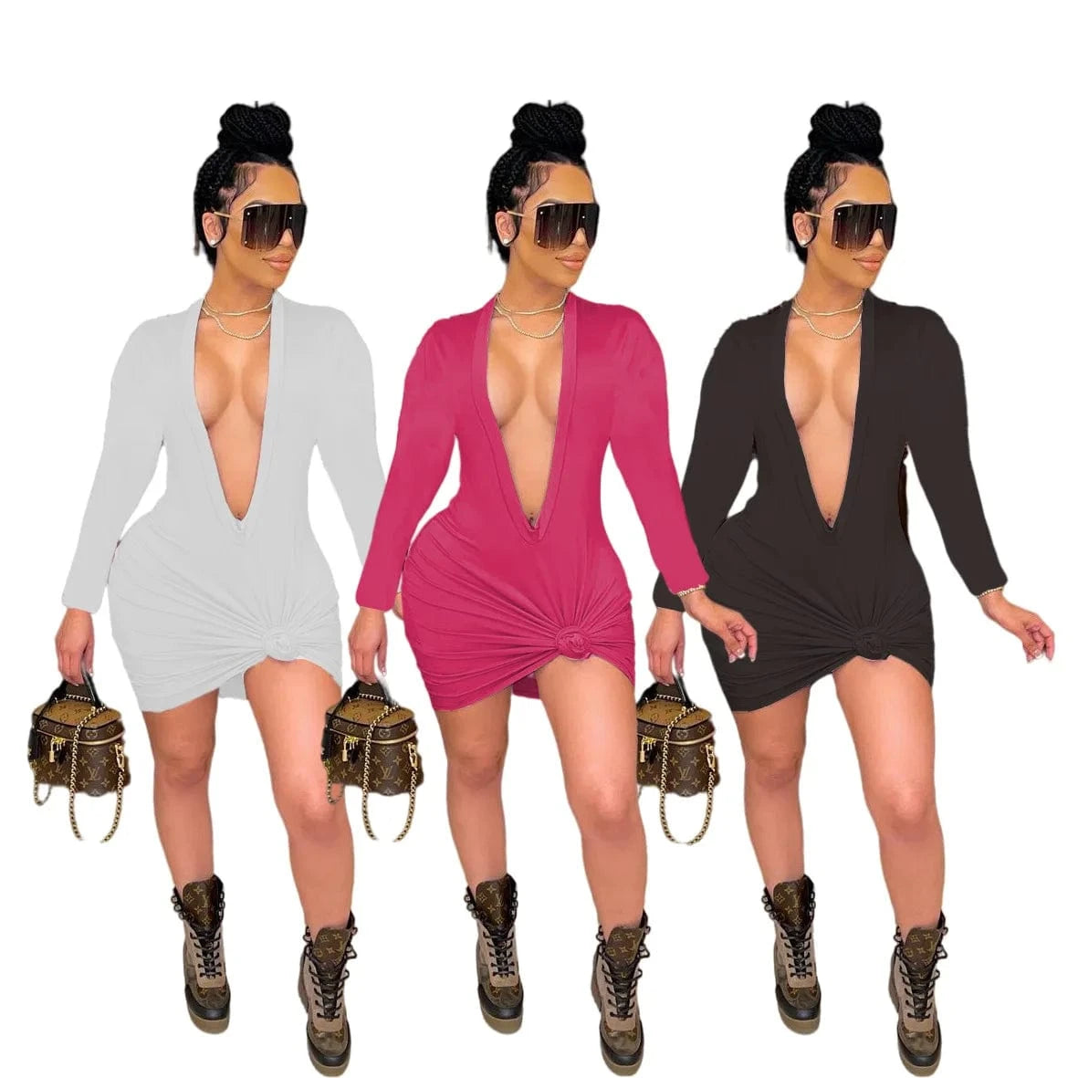 Sexy Woman Fall Dress New Arrivals Casual Dresses Cut Out Club Wear Cheap Casual Women Tight Deep V Neck Mini Dress