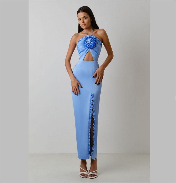 Sexy Women 3D Floral Halter Bandage Dress Summer Holiday Vacation Long Casual Dress