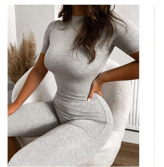 Sexy women playsuit Short Sleeve Solid Color Skinny Yoga Jumpsuit 2022 Women Clothes Summer Jumpsuit