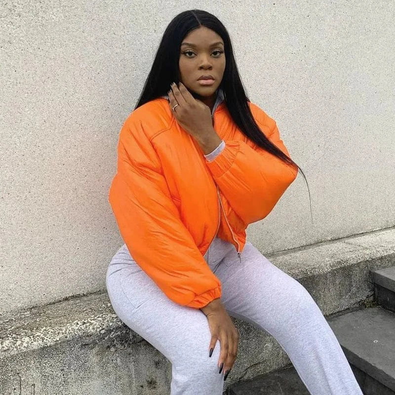 Sexy Zipper Motorcycle Softshell Puffer Jacket Zipper Up Solid Ladies Coat Stand Collar Long Sleeve Womens Down Coats