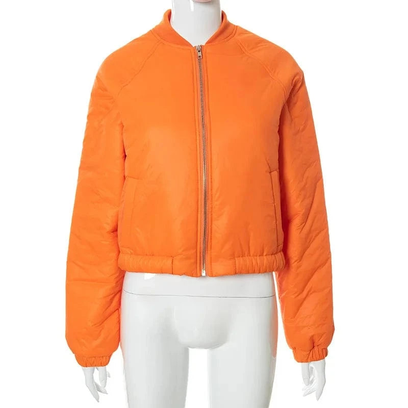 Sexy Zipper Motorcycle Softshell Puffer Jacket Zipper Up Solid Ladies Coat Stand Collar Long Sleeve Womens Down Coats