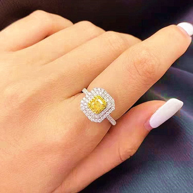 SGARIT jewelry wholesale cluster women engagement real 18k white solid gold 0.38ct 100% genuine natural yellow diamond rings