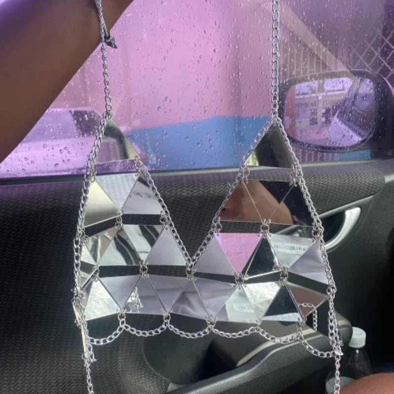 Shaped Backless Crop Metallic Halter Bustier Top