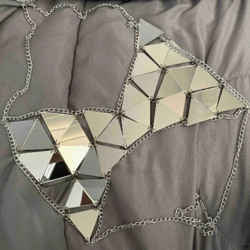 Shaped Backless Crop Metallic Halter Bustier Top