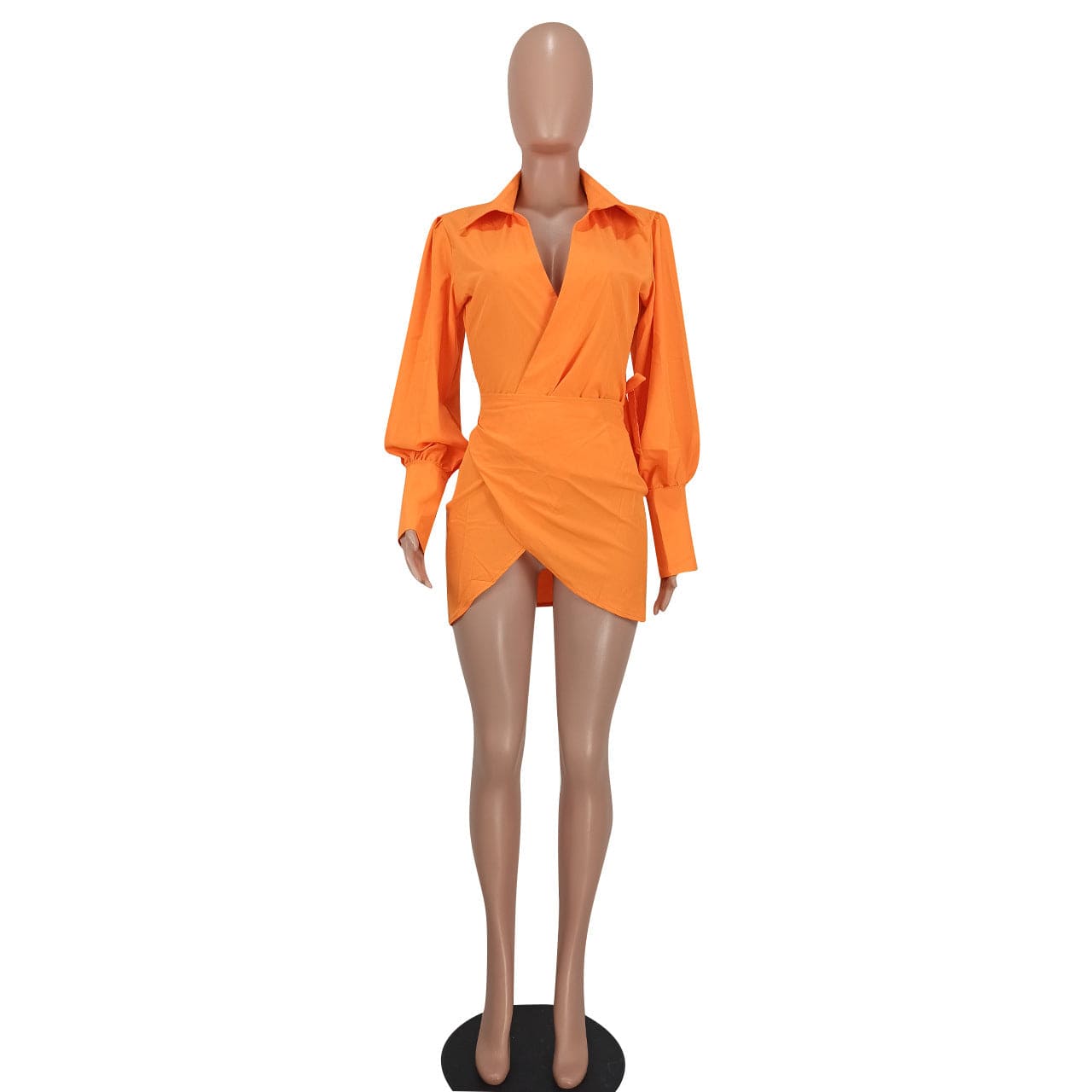 Sharee 2023 New Arrivals Spring Fall Women Sexy Deep V Shirt Dresses Fashion Women Clothing Solid Long Sleeve Casual Mini Dress