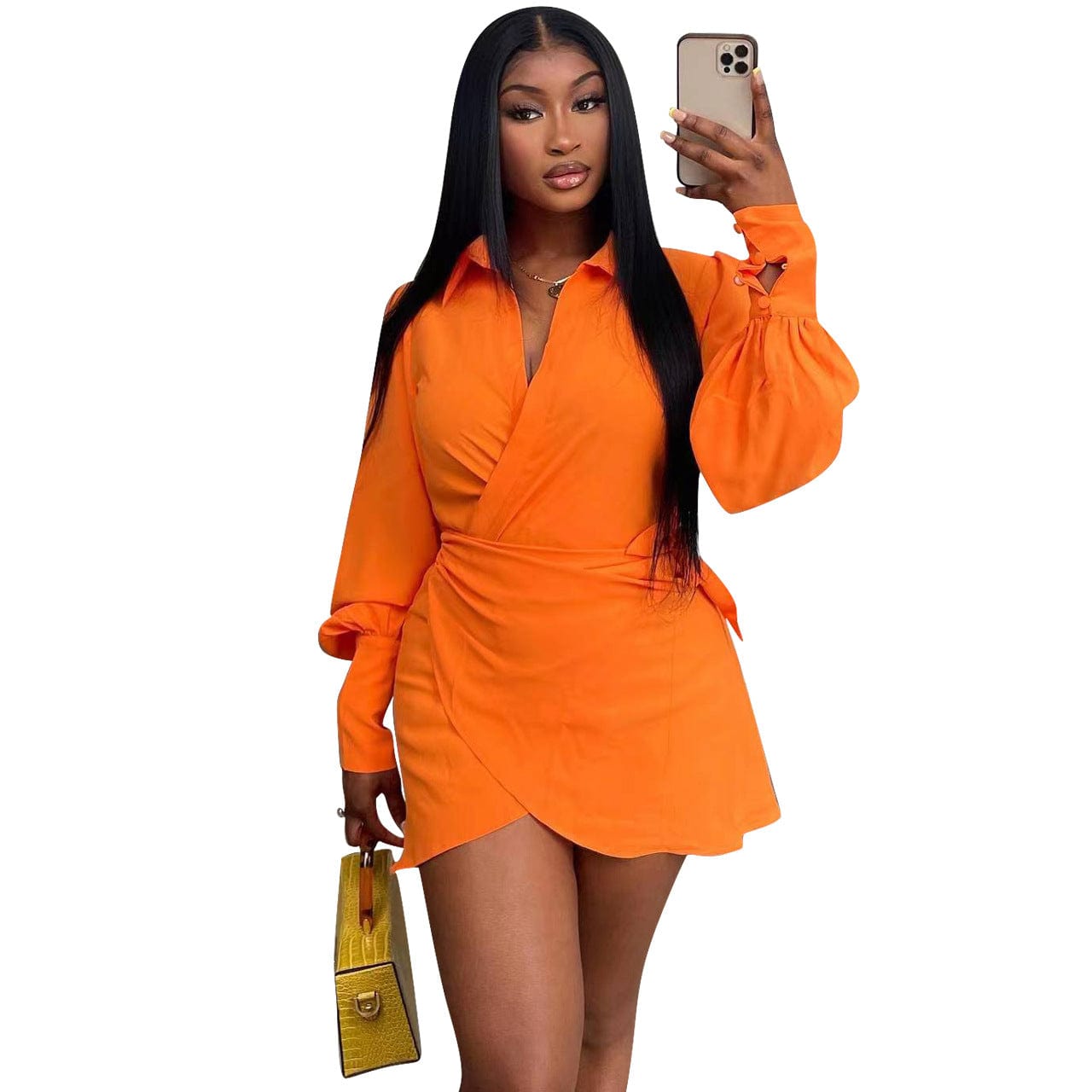 Sharee 2023 New Arrivals Spring Fall Women Sexy Deep V Shirt Dresses Fashion Women Clothing Solid Long Sleeve Casual Mini Dress