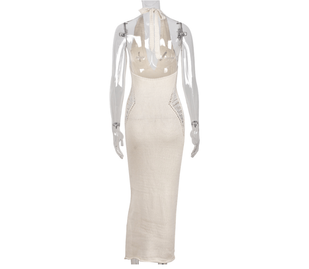 Sharee Wholesale Clothing 2023 Summer U Neck Bodycon Knitting Dresses Ladies Clothing Sleeveless Hollow Maxi Dress For Women